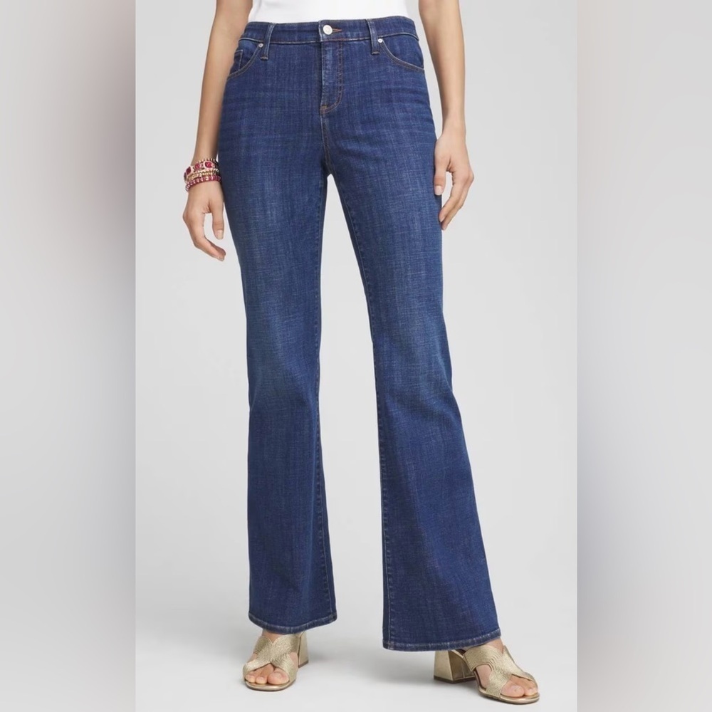 Chicos Platinum dk wsh hi rise flare jns SZ 1.5 S (10) hippie coastal cowgirl